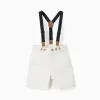 Midi twill shorts with removable braces for baby boys, white