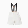 Midi twill shorts with removable braces for baby boys, white