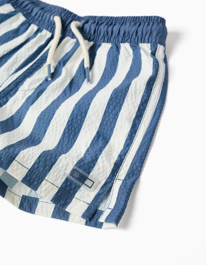 Striped swim shorts with drawstring You&Me for baby boys, white/blue