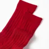 Ribbed high socks for baby boys, red