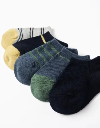 Pack of 5 ankle socks with contrasting details for baby boys, multicolour