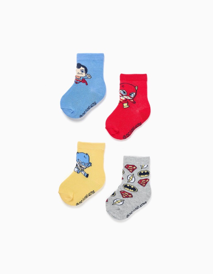 Pack of 4 socks with Super Friends for newborn and baby boys, multicolour