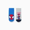 2 non-slip socks with Spidey print for newborn and baby boys, blue/grey