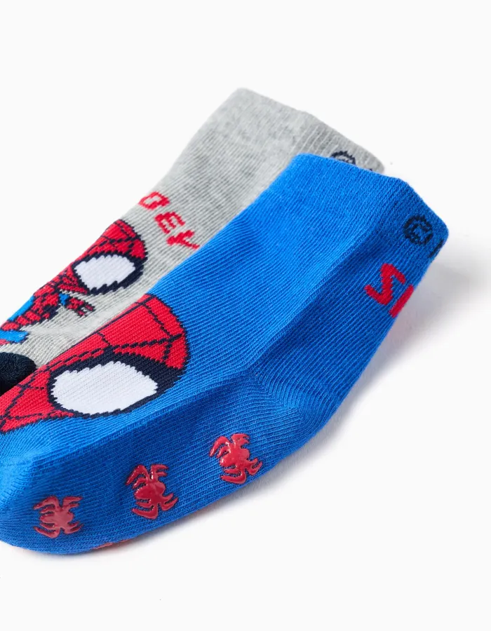 2 non-slip socks with Spidey print for newborn and baby boys, blue/grey