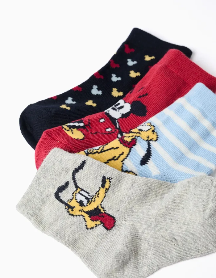 4 pairs of socks with Mickey & Pluto prints for baby boys, multicolour