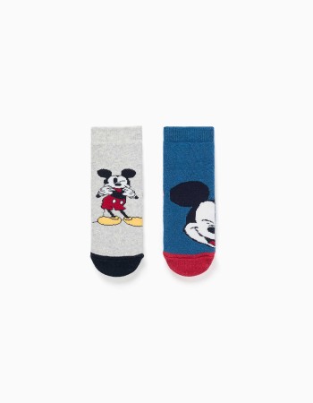 Pack of 2 non-slip terry socks with Mickey for baby boys, multicolour
