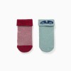 Pack of 2 non-slip terry socks for baby boys, light green/red