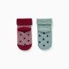 Pack of 2 non-slip terry socks for baby boys, light green/red
