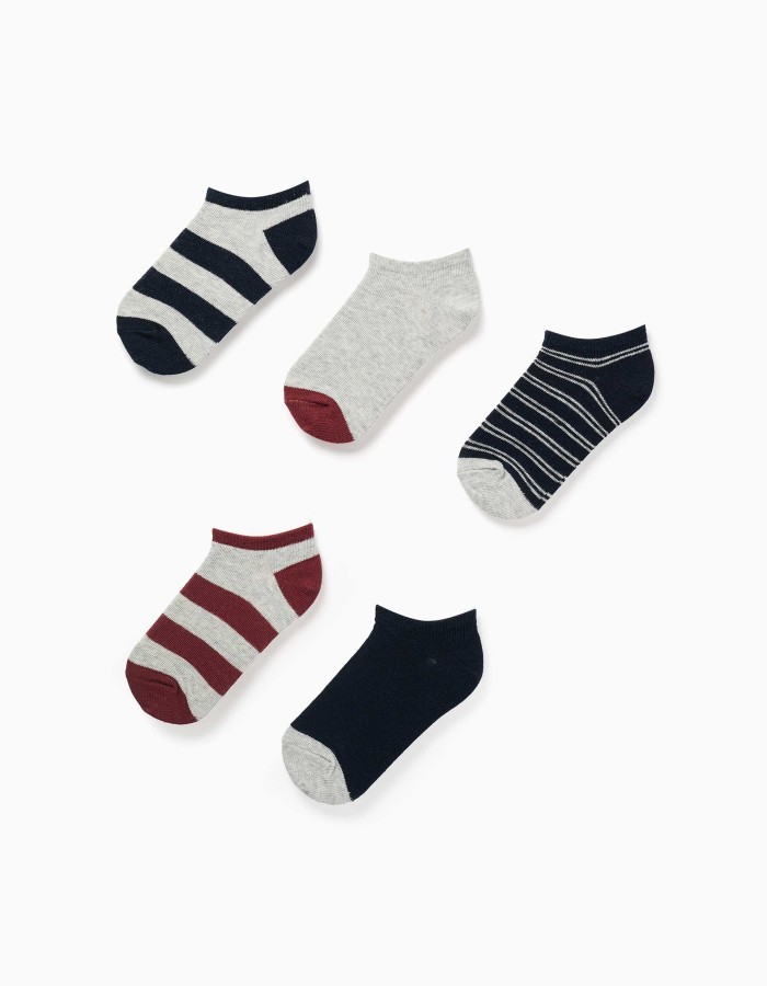 Pack of 5 pairs of ankle socks for boys, light grey/blue/brown