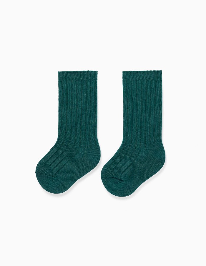 Knee-high ribbed socks for baby boys, dark green