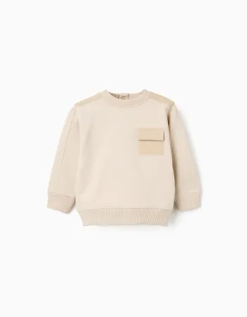 Cotton sweatshirt with chest pocket B&S for baby boys, light beige