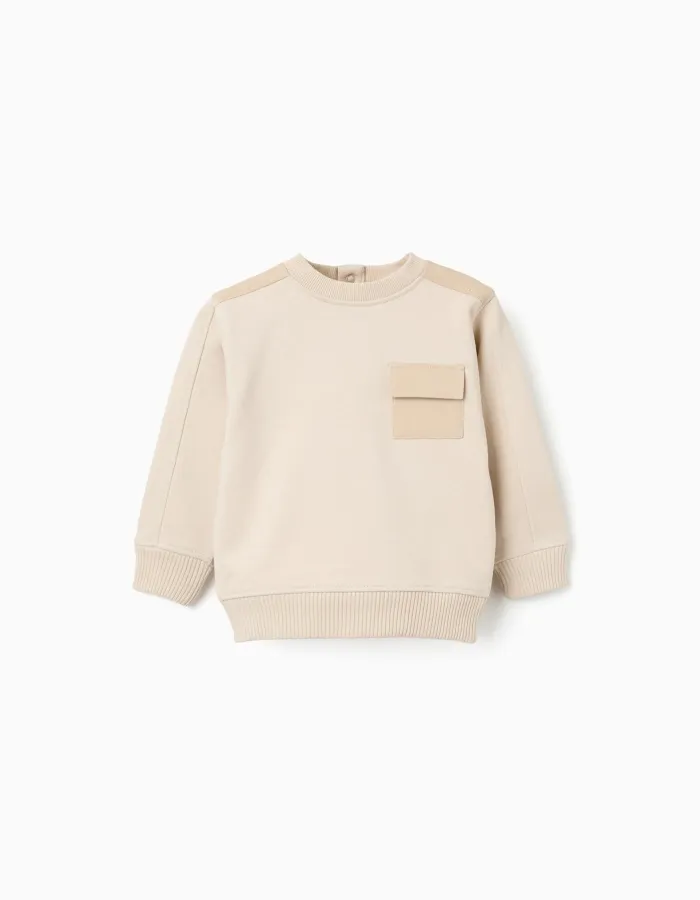 Cotton sweatshirt with chest pocket B&S for baby boys, light beige