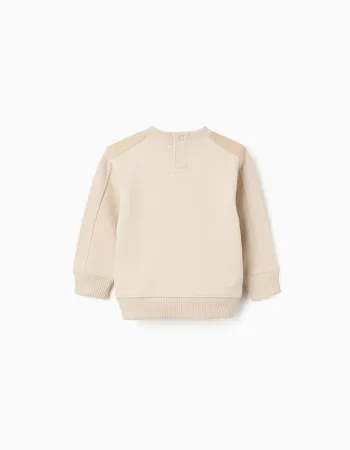 Cotton sweatshirt with chest pocket B&S for baby boys, light beige