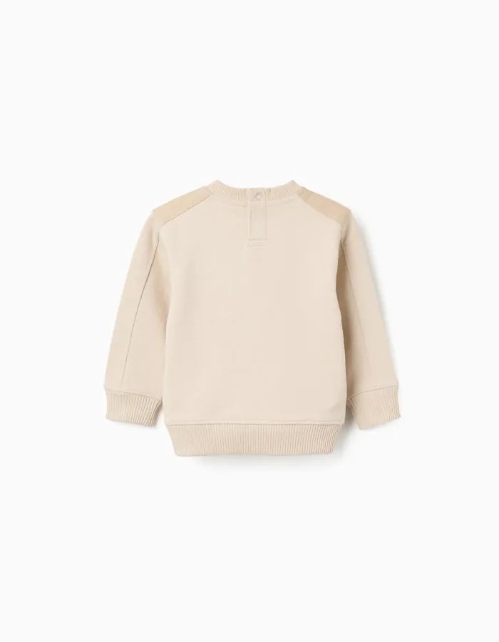 Cotton sweatshirt with chest pocket B&S for baby boys, light beige