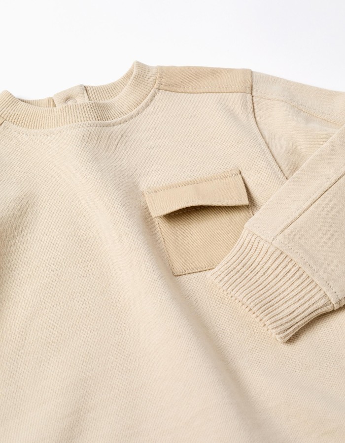 Cotton sweatshirt with chest pocket B&S for baby boys, light beige