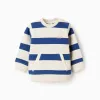 Striped sweatshirt with kangaroo pocket for baby boys, blue/white
