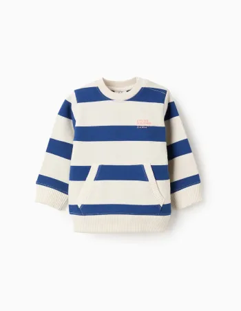 Striped sweatshirt with kangaroo pocket for baby boys, blue/white