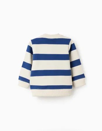 Striped sweatshirt with kangaroo pocket for baby boys, blue/white