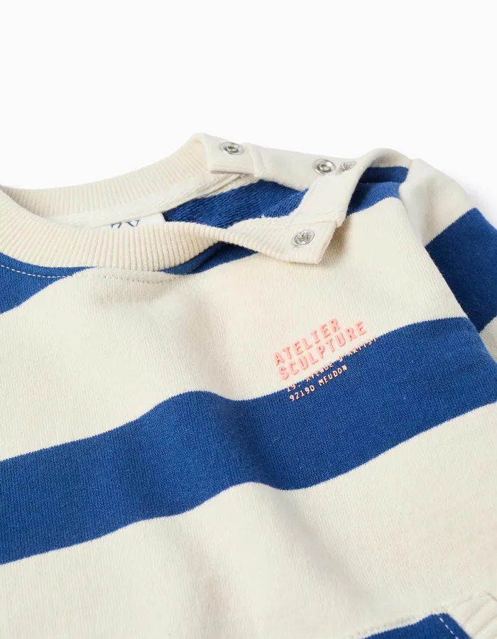 Striped sweatshirt with kangaroo pocket for baby boys, blue/white