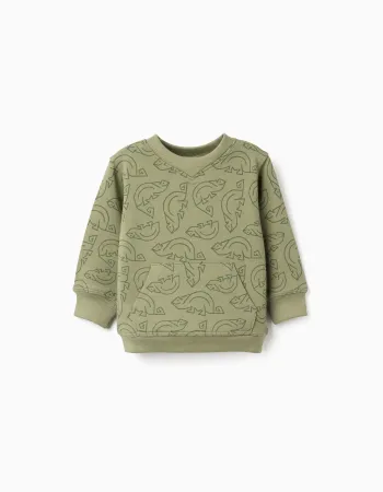 Cotton sweatshirt with chameleon motif for baby boys, dark green