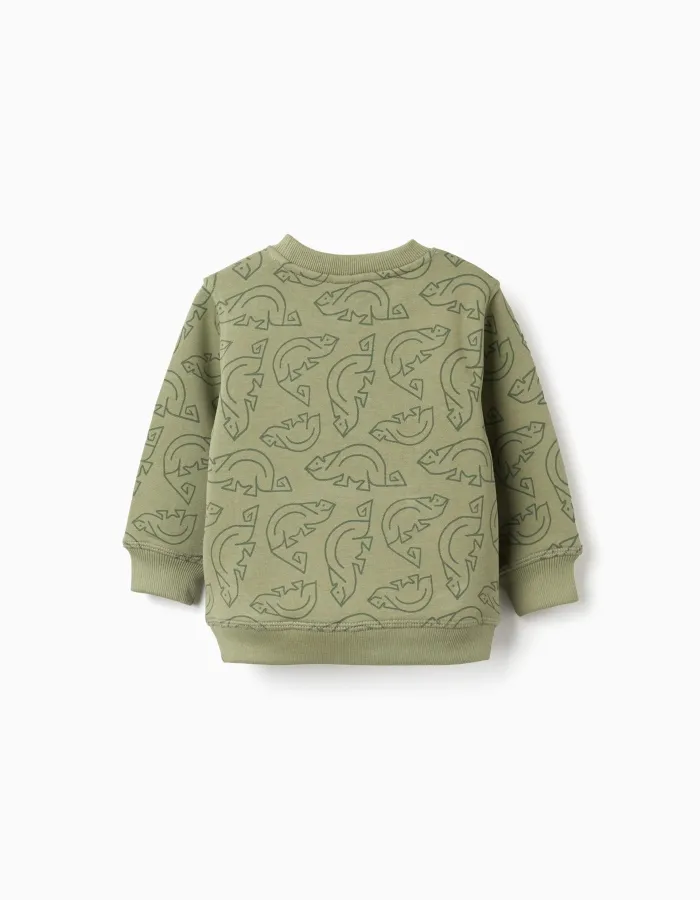 Cotton sweatshirt with chameleon motif for baby boys, dark green