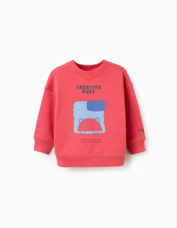 Cotton sweatshirt with Creative Boss print for baby boys, red