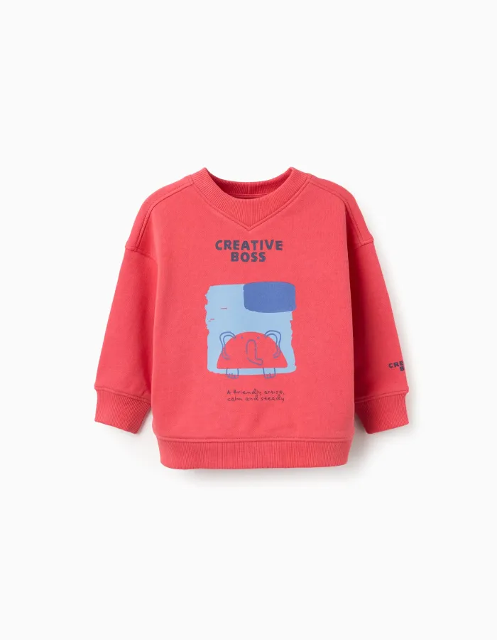 Cotton sweatshirt with Creative Boss print for baby boys, red