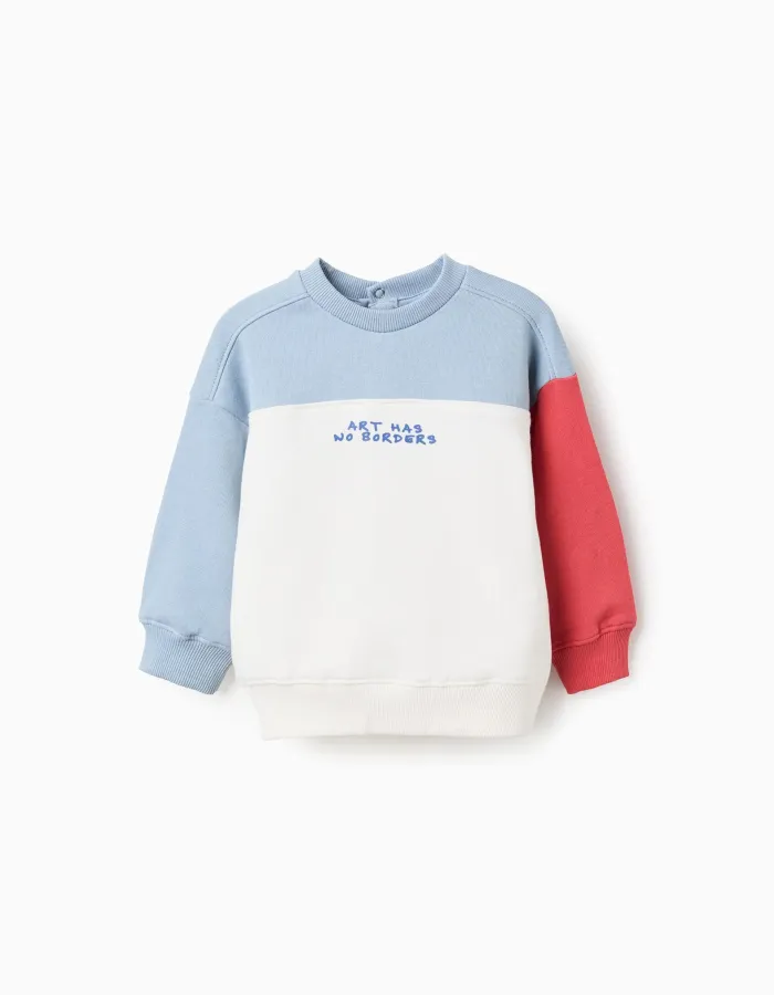 Cotton sweatshirt with colour block and print for baby boys, multicolour