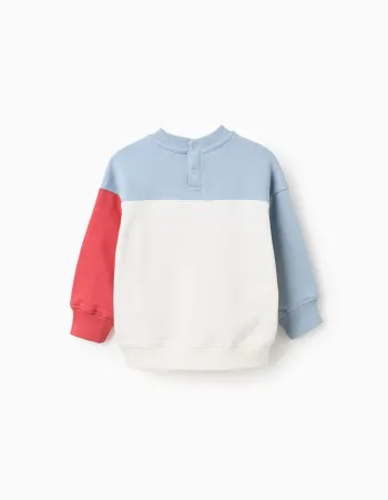 Cotton sweatshirt with colour block and print for baby boys, multicolour