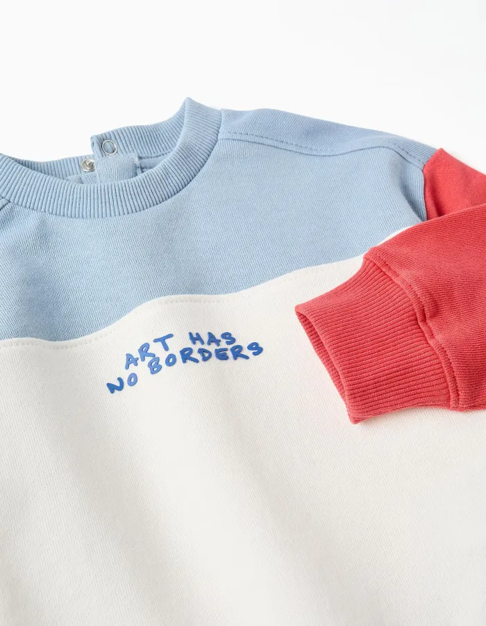 Cotton sweatshirt with colour block and print for baby boys, multicolour