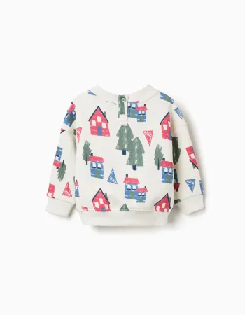 Brushed sweatshirt with houses print for baby boys, white