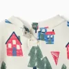 Brushed sweatshirt with houses print for baby boys, white