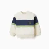 Brushed sweatshirt with colour block for baby boys, white/blue/green