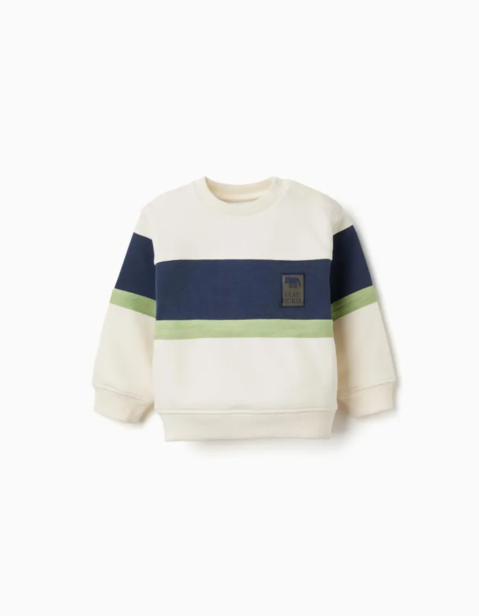 Brushed sweatshirt with colour block for baby boys, white/blue/green