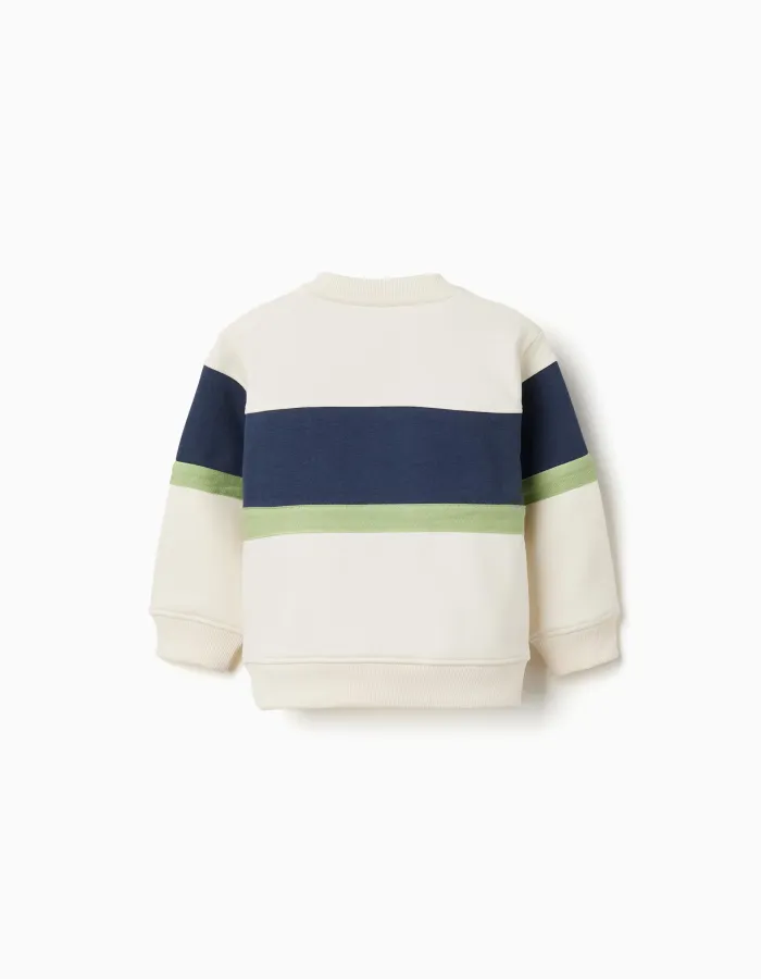 Brushed sweatshirt with colour block for baby boys, white/blue/green