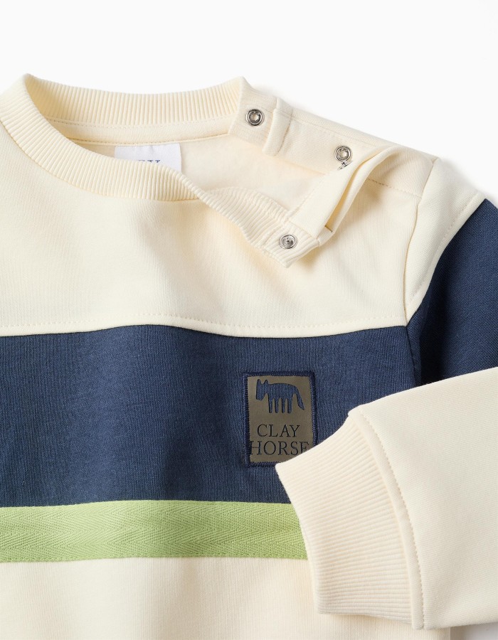 Brushed sweatshirt with colour block for baby boys, white/blue/green