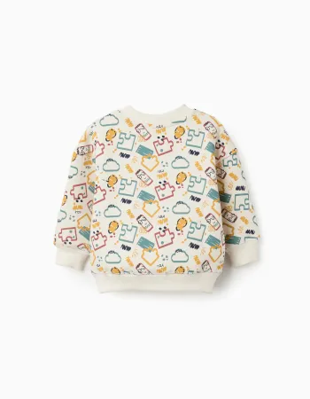 Brushed sweatshirt with colourful print for baby boys, white