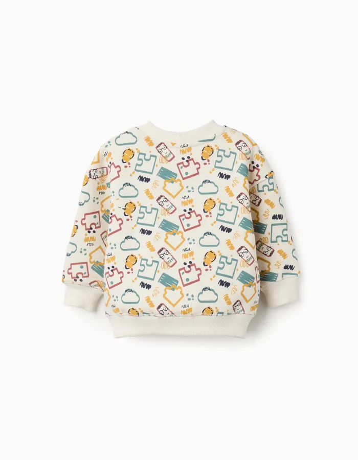 Brushed sweatshirt with colourful print for baby boys, white