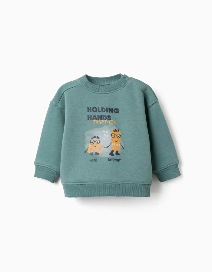 Brushed sweatshirt with Holding Hands print for baby boys, blue-green