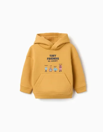 Brushed hooded sweatshirt with Tiny Friends print for baby boys, yellow