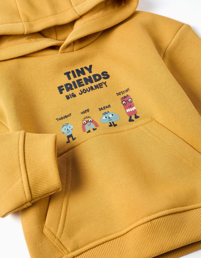 Brushed hooded sweatshirt with Tiny Friends print for baby boys, yellow