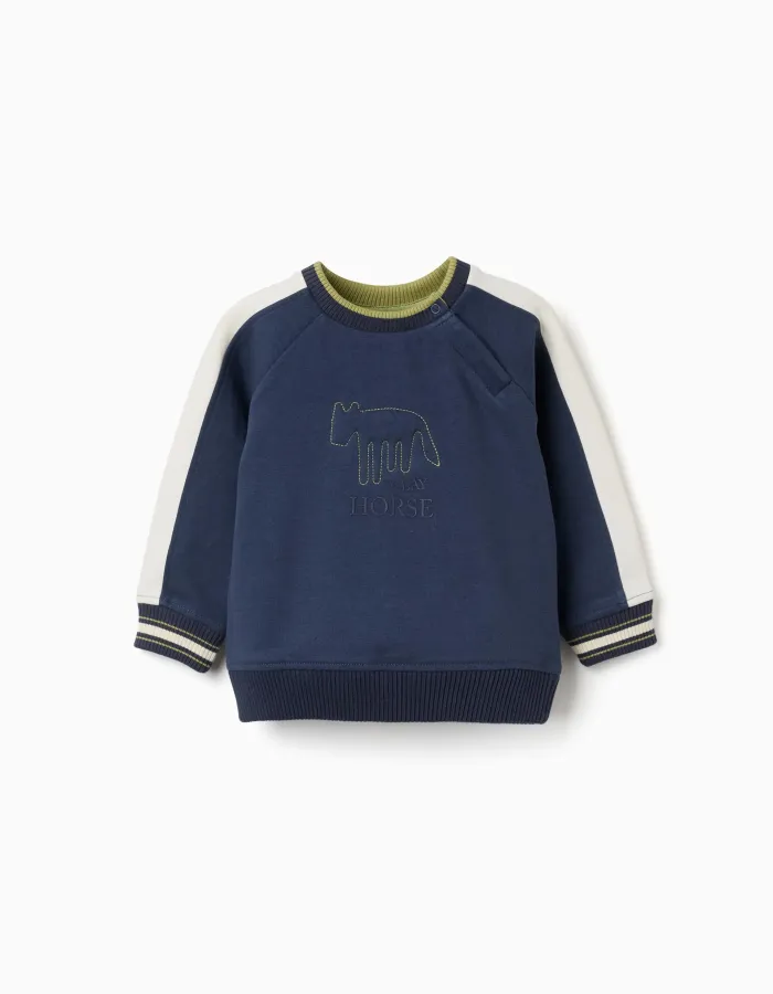 Brushed sweatshirt with Clay Horse print for baby boys, navy blue