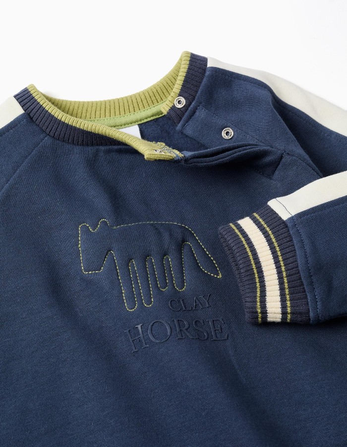 Brushed sweatshirt with Clay Horse print for baby boys, navy blue