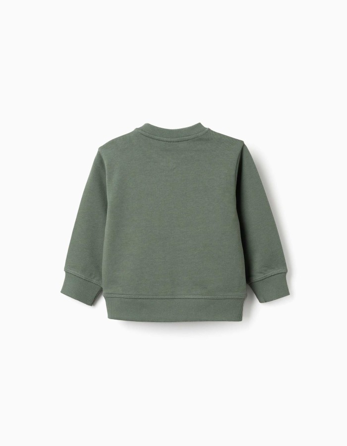 Cotton sweatshirt with ZY print for baby boys, dark green