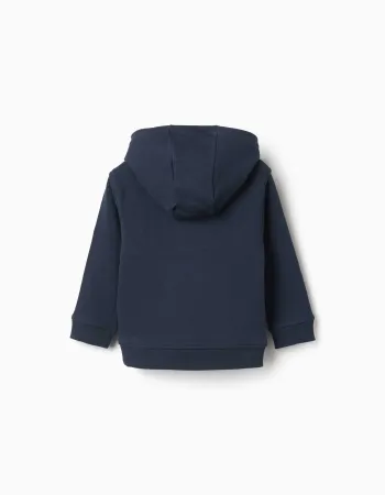 Hooded sweatshirt with ZY bouclé embroidery for baby boys, navy blue