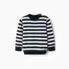 Striped knitted jumper for baby boys, white/navy blue