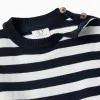 Striped knitted jumper for baby boys, white/navy blue