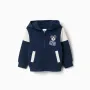 Brushed hooded jacket with Mickey prints for babies and boys, navy blue