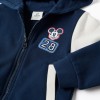 Brushed hooded jacket with Mickey prints for babies and boys, navy blue