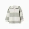 Hooded cotton sweatshirt with stripes for baby boys, light beige/green
